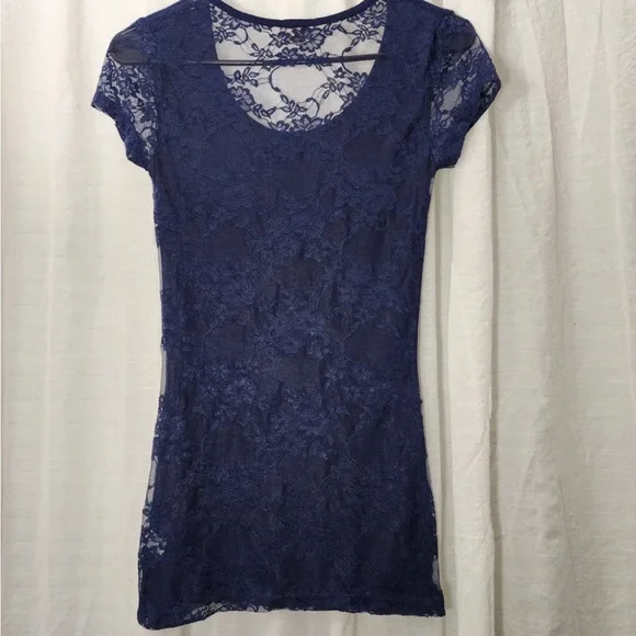 Navy Blue Lace Top, Women's Small - Picture 4 of 8